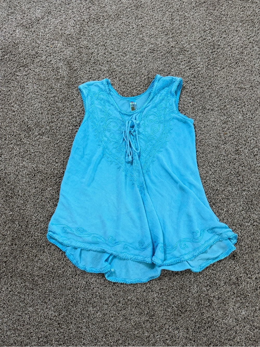 India Boutique Turquoise Sleeveless Embroidered Swing Tank